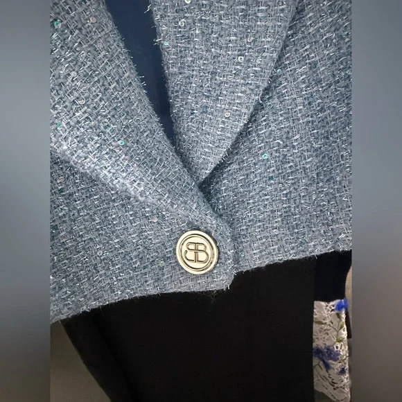 Bronx & Banco Blair Blue Tweed Silver Sequin Embellished Mini HighRise Shorts XS - Picture 11 of 16